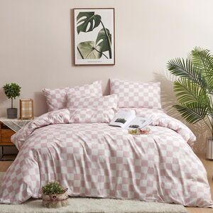 KAREVER Pink White Grid Comforter Set Twin Pink Plaid Bedding Set Girls 3PC